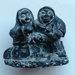 Wolf Original Signed Fishermen Sculpture Hand Carved Soapstone